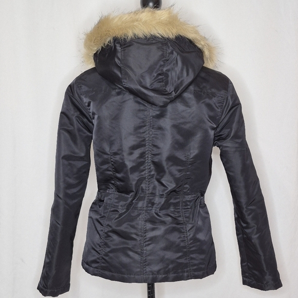 Alpha Industries Adrienne Black Nylon Jacket Attached Hood Removable Fur Trim -S - Picture 4 of 16